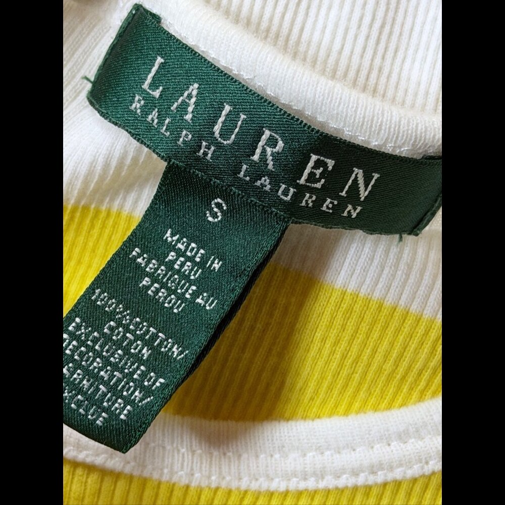 Lauren Ralph Lauren Top Small Womens Yellow Striped Perforated Shoulder Ribbed - Picture 7 of 7